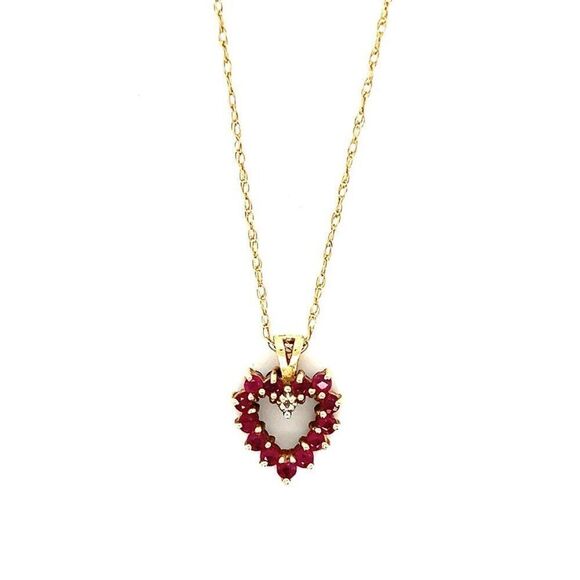 Dainty 14K Gold Rubies/Sapphires Heart Necklace - Picture 1 of 12